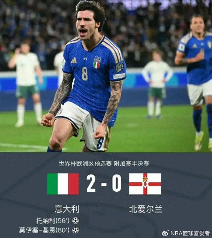意大利2-0力克北爱尔兰挺进决赛 世界杯资